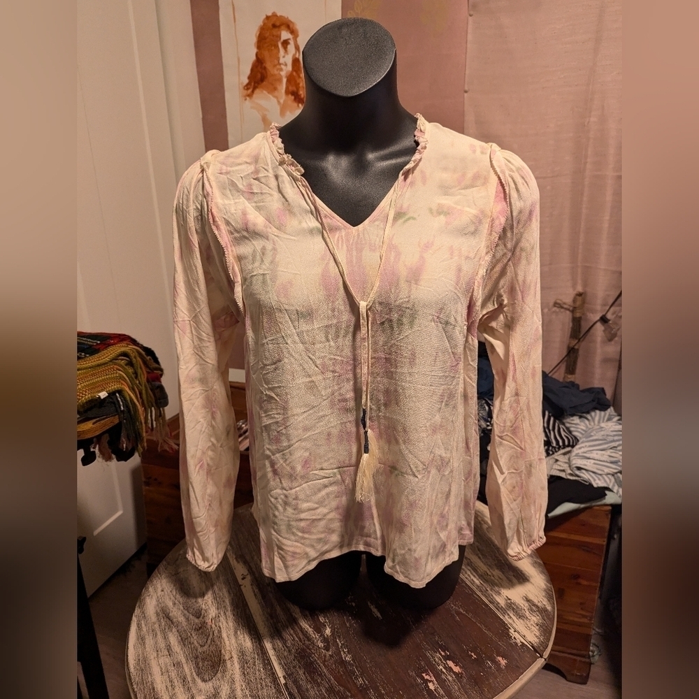 Dolan Long sleeve blouse pink and white‎ tie dye size small Anthropologie